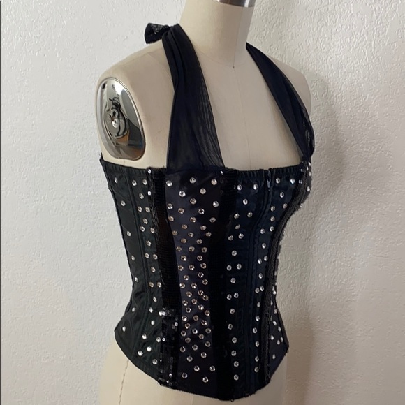 Guess Marciano Black Rhinestone Sequin Corset M - Picture 4 of 8